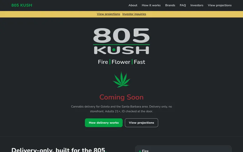 805 Kush homepage screenshot